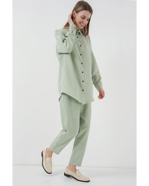 Linnenmix Lange Mouwen Shirt en Broek Set