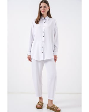 Linnenmix Lange Mouwen shirt en Broek Set