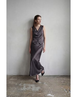 V-hals Vest & Maxi Rok Satijnen Twee-Delige Set