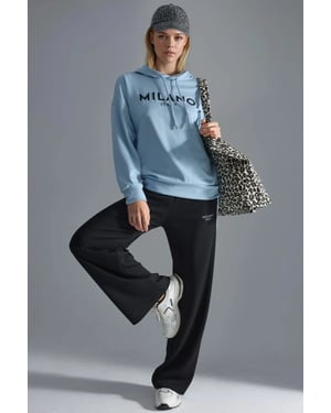 Modal Touch Huvtröja med Brodyr, Långt Vid Ben Tvådelat Set