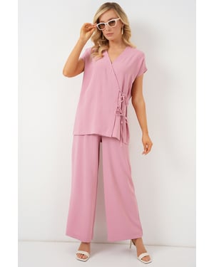 V-hals Textuur Twee-Stuks Co-ord Set