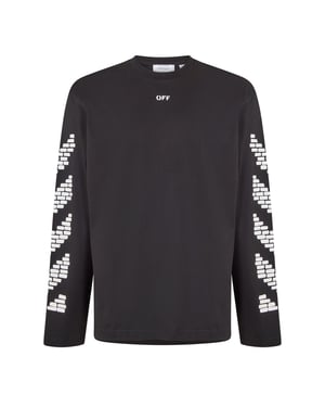 Men's Off White Long Sleeve T Shirt in Black