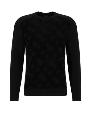 Men's Boss Crew Neck Raglan Long Sleeve Regular Fit Sweater in Black