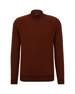 Men's Boss Mock Neck Raglan Long Sleeve Sweater in Medium Brown