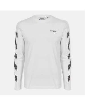 Men's Off White Crew Neck Long Sleeve Regular Fit T-Shirt in White-Black