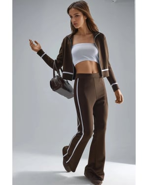 Modal Touch Zippered Sweatshirt & Flare Pants Two-Piece Set