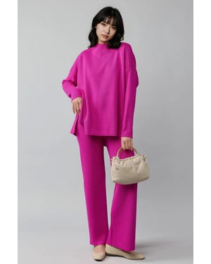 Geribde gebreide set met basic sweater en broek
