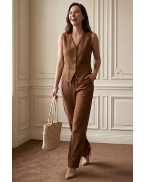 Gestructureerd Katoenen V-Hals Vest & Broek Twee-Delige Set