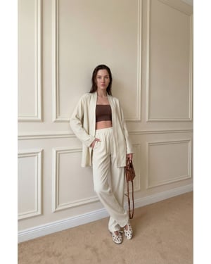 Gestreept Twee-delige Co-Ord Set met Open Kraag
