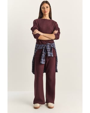 Ribbad Texturerad Crew-Neck Tröja och Byxor Set