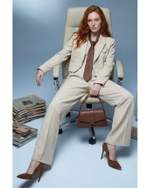 Geknoopte Jas en Plissé Broek Twee-Delige Set