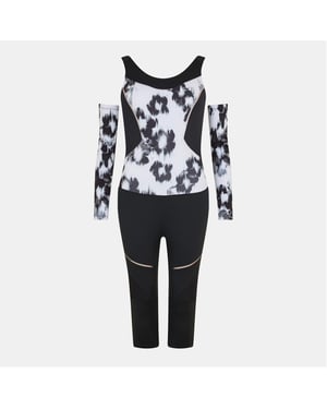 Women's Head Scoop Neck Long Sleeve Abstract Patterned Skisuit in White