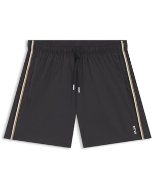 Men's Boss Solid Patterned Iconic Swim Trunk in Dark Grey