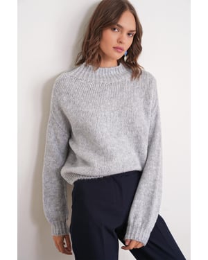 Avslappnad passform crew neck tjockstickad tröja