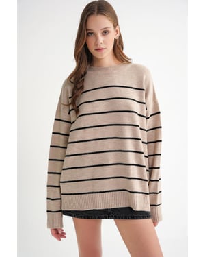 Randig Crew Neck Avslappnad Stickad Tröja