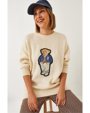 Geborduurd Overmaat Crew Neck Trui