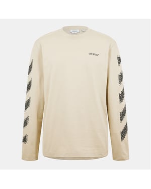Men's Off White Crew Neck Long Sleeve Regular Fit T-Shirt in Brown/Black
