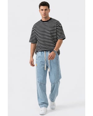 Baggy Denim Broek met Koord Taille