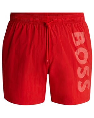 Men's Boss Octopus Swim Shorts, Comfortable Elasticated Waist in Bright Red