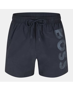 Men's Boss Octopus Swim Shorts With Bold  Branding in Dark Grey