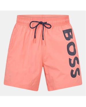 Men's Boss Octopus Swim Shorts With Bold  Branding in Bright Pink