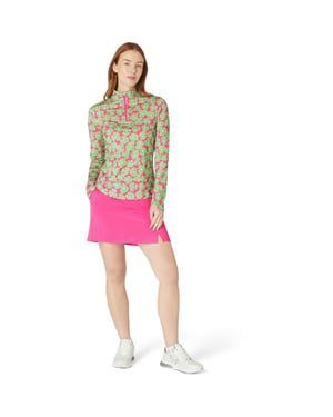 Women's Callaway Floral Print Zip Neck Long Sleeve Athletic Top in Cheeky Pink