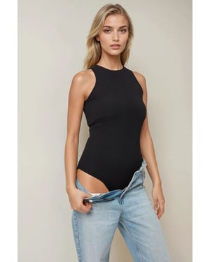 Texturerad Halterhalskrage Slim Fit Bodysuit