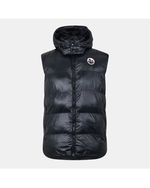 Men's Born Rich Hooded Snap Button Gilet with Zipped Pocket and Logo Badge in Black