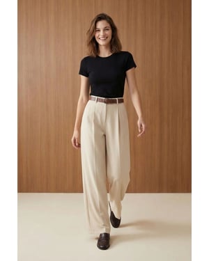Hoge Taille Plissé Brede Pijpen Broek