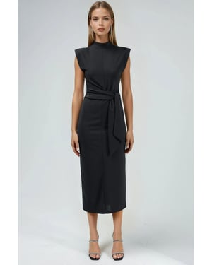 Kraage-detail Midi-jurk met Strik