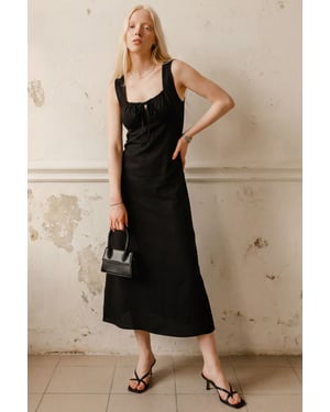 Midi Linnen Jurk met Strikdetail