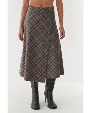 Geruite Maxi Rok met Knoopsluiting