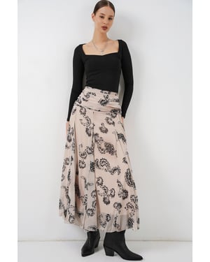 Hoge Taille Paisley Maxi Rok
