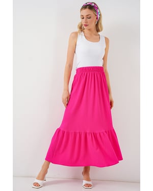 Gestructureerde Maxi Tricot Rok met Elastische Taille