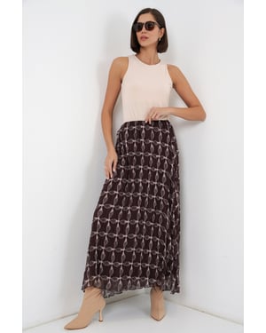 Hoge Taille Geometrische Print Maxi Rok