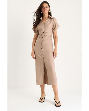V-hals Midi-jurk met knoopsluiting