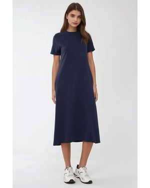 Crew Neck Korte Mouwen Basis Midi Jurk