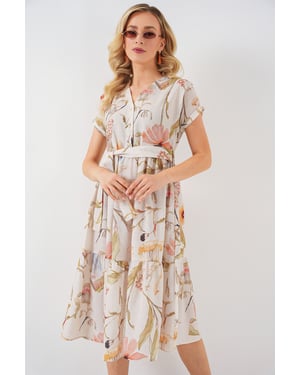 Bloemige V-hals Midi-jurk met Strik