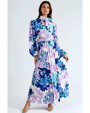 Abstracte Print Midi-jurk met Choker Kraag