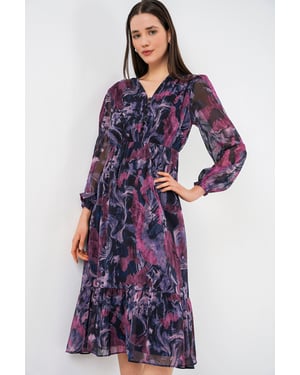 V-hals Midi-jurk met knoopsluiting