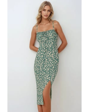 Alover Bloemenprint Bodycon Midi Jurk met Splits