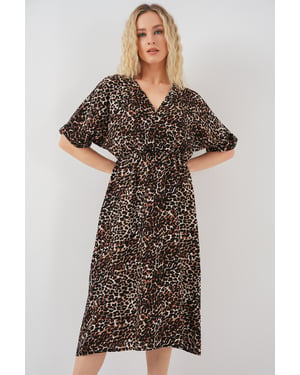 V-hals Midi-jurk met Touwtjessluiting