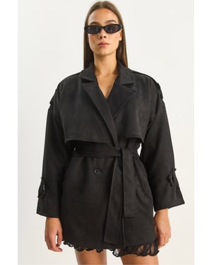 Överdimensionerad Faux Suede Trenchcoat