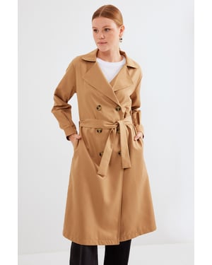 Dubbelknäppt Lång Trenchcoat