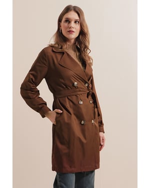 Dubbelknäppt elastisk trenchcoat