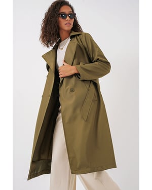 Dubbelknäppt lång trenchcoat