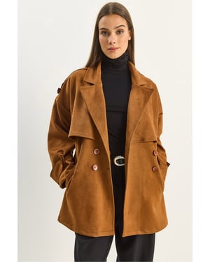 Oversized Faux Suede Trench Coat