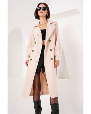 Dubbelknäppt Lång Trenchcoat