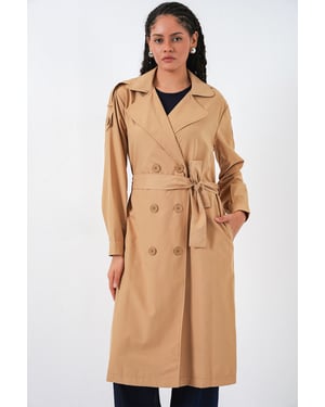 Lång dubbelknäppt trenchcoat