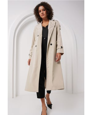 Dubbelknäppt Lång Trenchcoat
